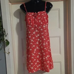 Only Red Floral Mini Dress with White Daisy Print